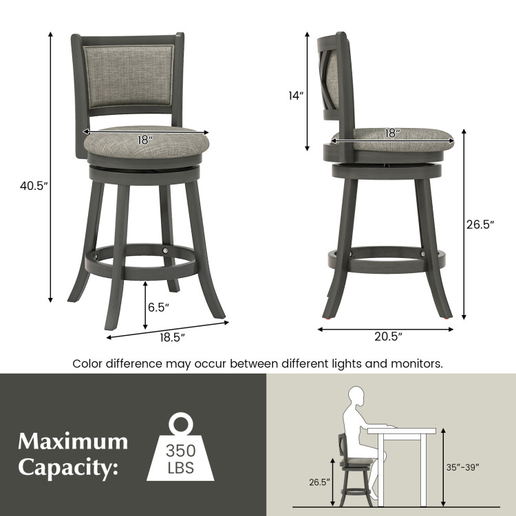 Swivel Bar Stools Set of 2 with Soft-padded Back and Seat - Gallery View 4 of 9