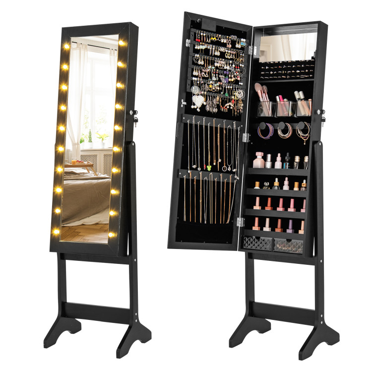 Mirror Jewelry Cabinet with 20 Warm Lights and 4 Tilt Angles - Gallery View 1 of 10