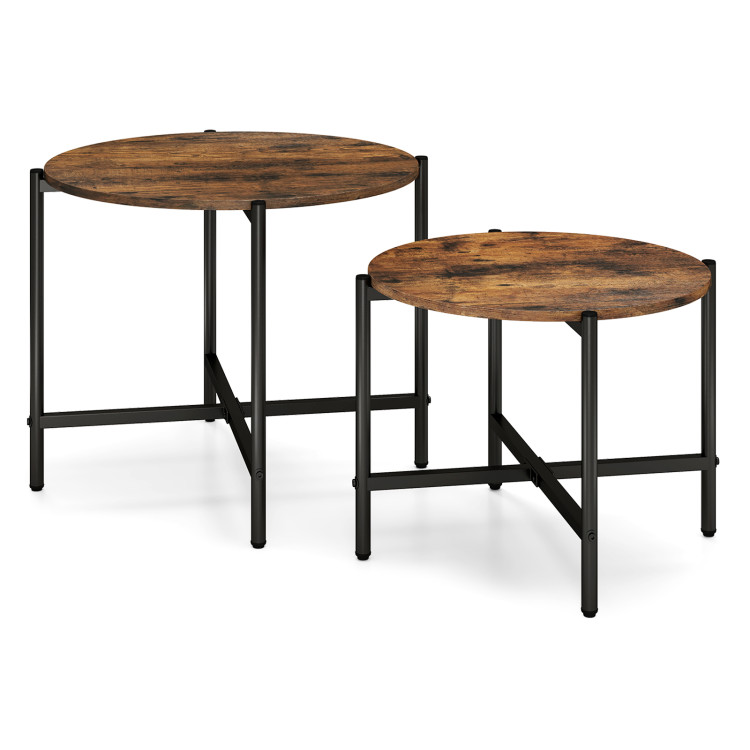 Round Coffee Table Set of 2 with Heavy-Duty Metal Frame - Gallery View 1 of 10