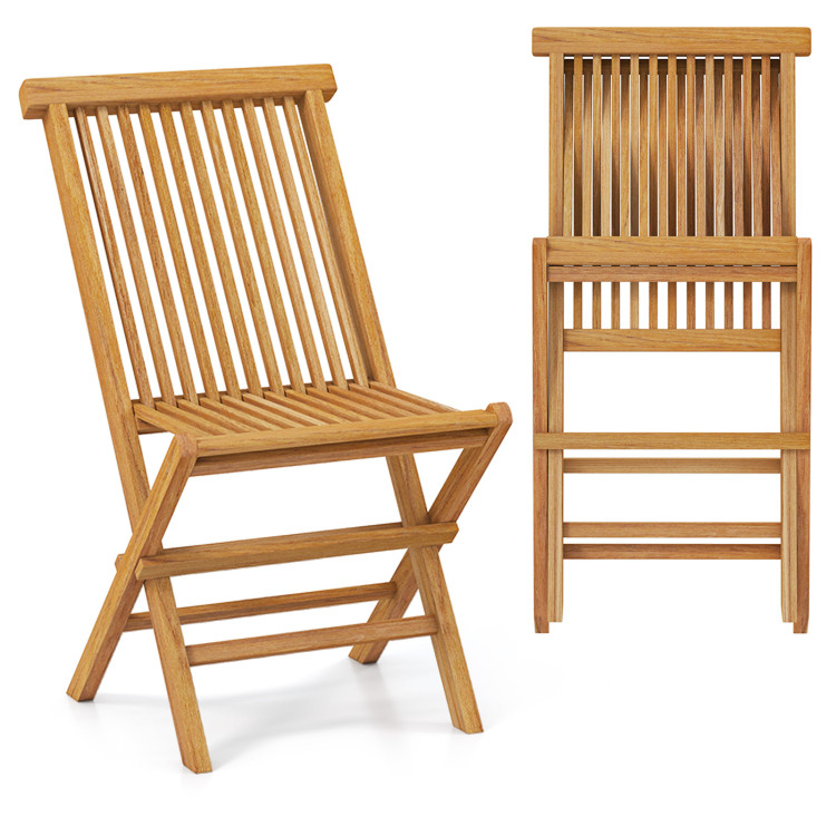 Outdoor Teak Wood Chairs Set of 2 with Slatted Seat and Backrest - Gallery View 1 of 10