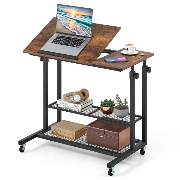 Mobile Stand up Desk Height Adjustable Standing Table with Tilting Tabletop - Gallery View 1 of 10
