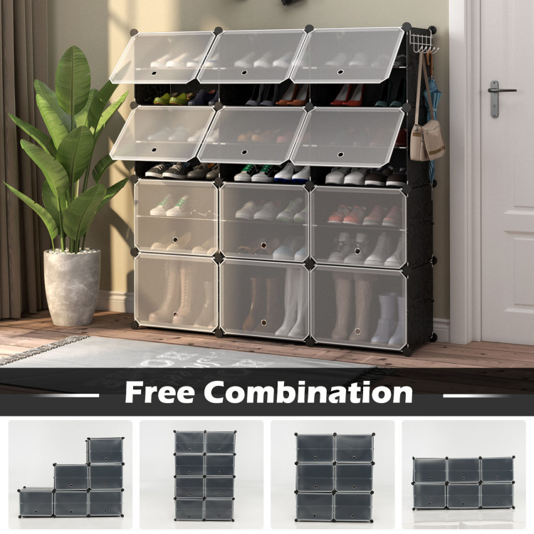  XUANIIIL Portable Shoe Rack Organizer with Door, 72 Pairs Shoe  Storage Modular Cabinet, Plastic Adjustable Box Shelves Stackable  Detachable DIY Standing Shelf Rack (3 * 12-Tiers) : Home & Kitchen