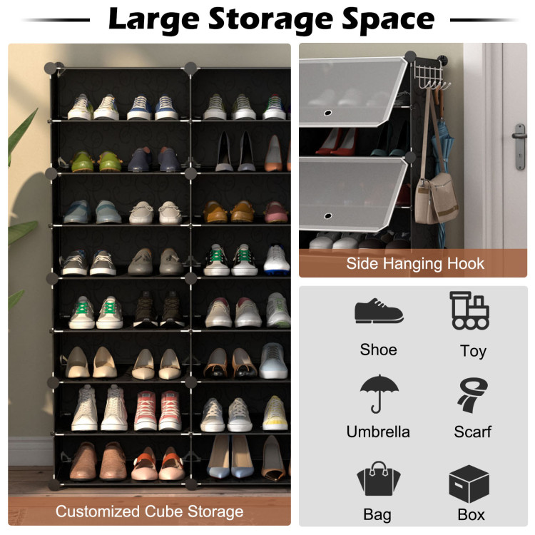 12-Cube 48 Pairs Portable Shoe Shelves with Hook - Costway