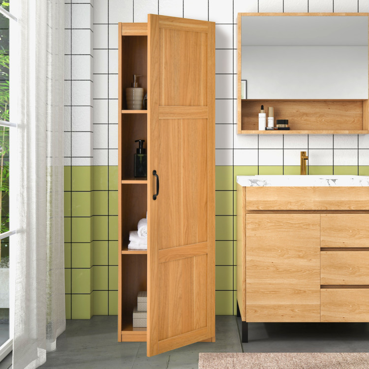 Tall Storage Cabinet with 4 Storage Shelves for Bathroom Living Room-Natural 
