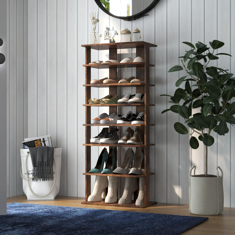 43.5 in. H 14-Pair 7-Tier White Wood Double Rows Shoe Rack Vertical Wooden  Shoe Storage Organizer