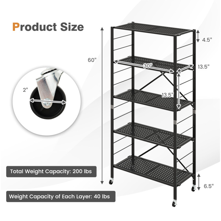 Costway 2/3/4 Pcs 5-Tier Metal Shelves 60'' Garage Rack Adjustable - 2 Pcs 2TL35150