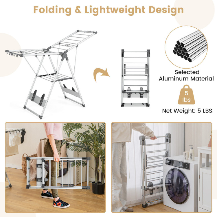 2-Layer Folding Clothes Drying Rack with 5-Level Adjustable Height | Costway