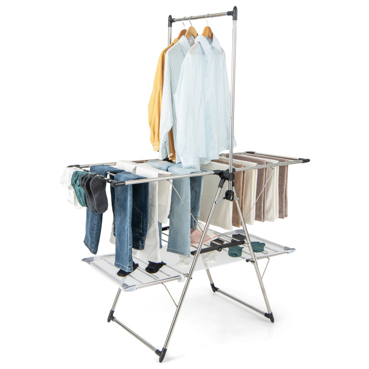 Large Foldable Clothes Drying Rack with Tall Hanging Bar - Costway