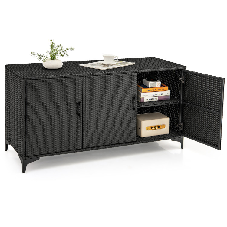 84 Gallon Patio Wicker Deck Box 3-Door PE Rattan Storage Container with Removable Shelves - Gallery View 1 of 10