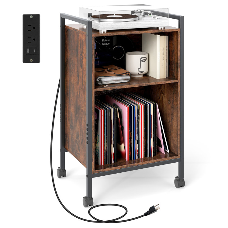 Mobile Record Player Stand with Power Outlet - Gallery View 1 of 11