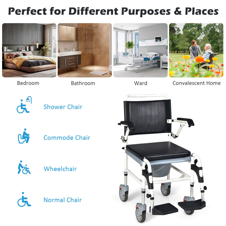 4-in-1 Bedside Commode Chair Commode Wheelchair with Detachable BucketCostway Gallery View 3 of 11