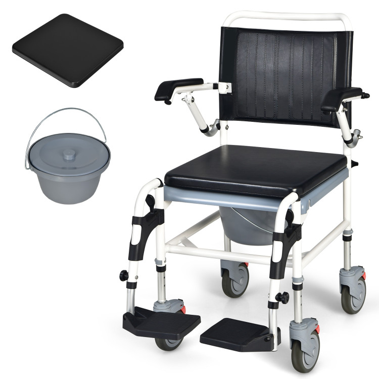 4-in-1 Bedside Commode Chair Commode Wheelchair with Detachable BucketCostway Gallery View 8 of 11