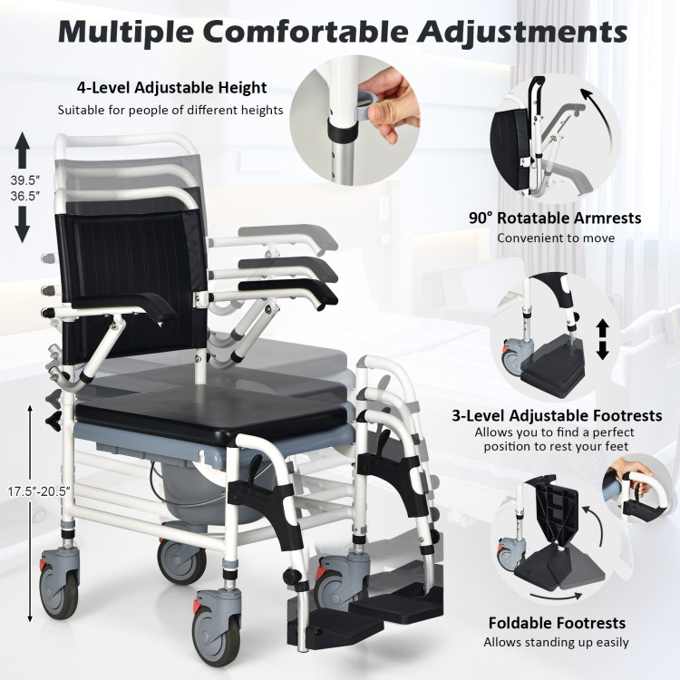 4-in-1 Bedside Commode Chair Commode Wheelchair with Detachable BucketCostway Gallery View 9 of 11