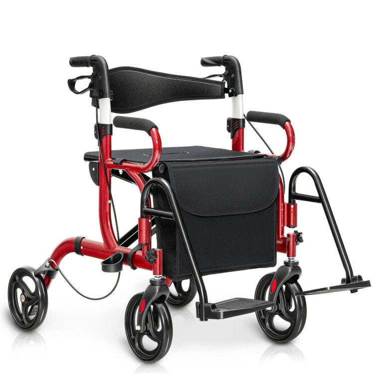 Folding Rollator Walker with 8-inch Wheels and Seat-RedCostway Gallery View 1 of 10