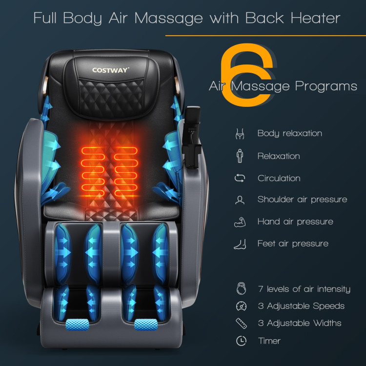 3D SL Track Thai Stretch Zero Gravity Full Body Massage Chair Recliner-BlackCostway Gallery View 9 of 13