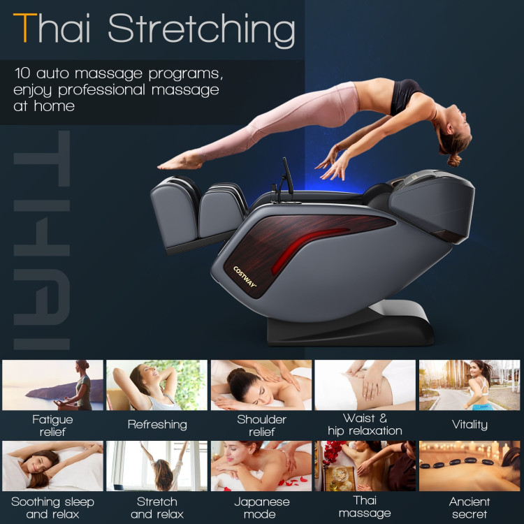 3D SL Track Thai Stretch Zero Gravity Full Body Massage Chair Recliner-BlackCostway Gallery View 5 of 13