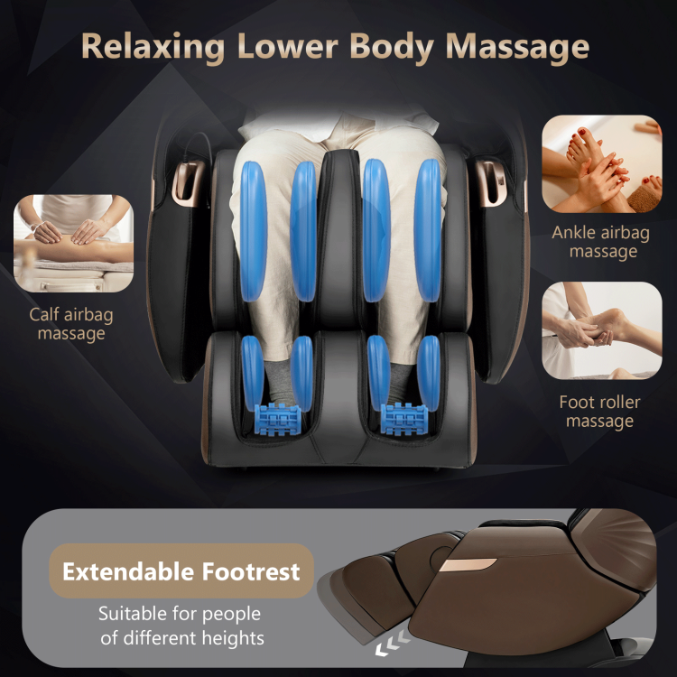 3D SL-Track Electric Full Body Zero Gravity Shiatsu Massage Chair with Heat Roller-BrownCostway Gallery View 8 of 10