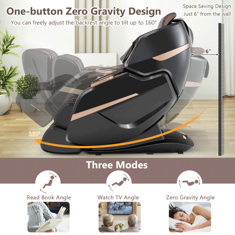 3D Double SL-Track Electric Full Body Zero Gravity Massage Chair with Heat Roller-BrownCostway Gallery View 6 of 10
