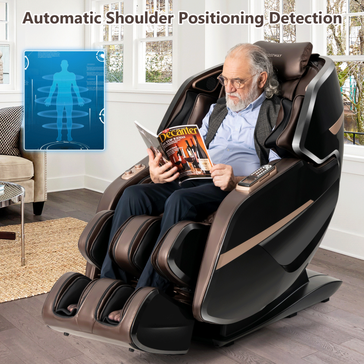 3D Double SL-Track Electric Full Body Zero Gravity Massage Chair with Heat Roller-BrownCostway Gallery View 2 of 10