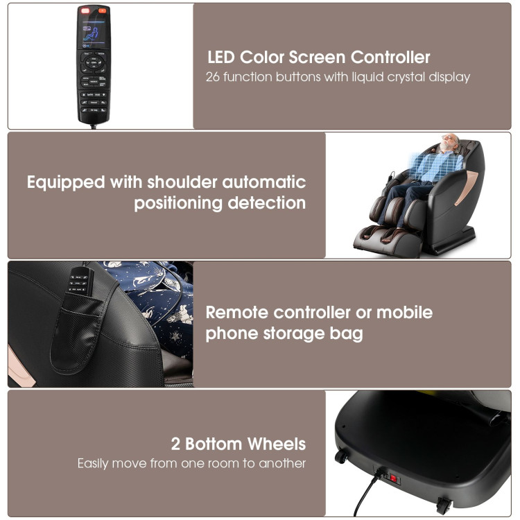 Zero Gravity SL-Track Electric Shiatsu Massage Chair with Intelligent Voice Control-BlackCostway Gallery View 10 of 11