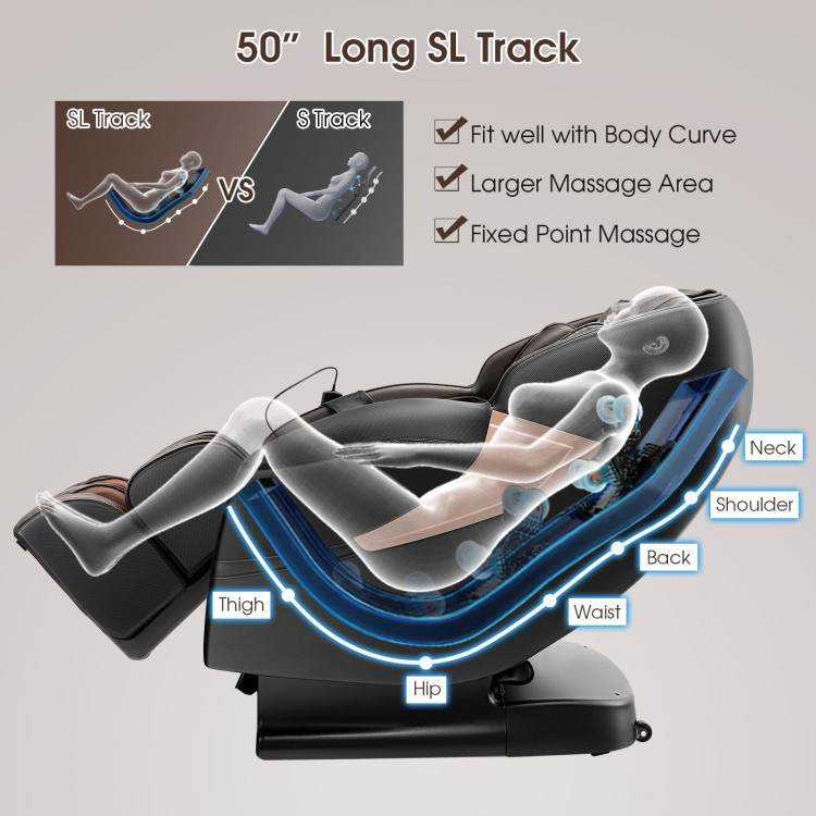 Zero Gravity SL-Track Electric Shiatsu Massage Chair with Intelligent Voice Control-BlackCostway Gallery View 8 of 11
