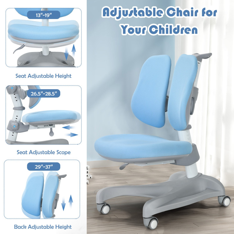Adjustable Height Student Chair with Sit-Brake Casters and Lumbar Support for Home and School-BlueCostway Gallery View 3 of 12