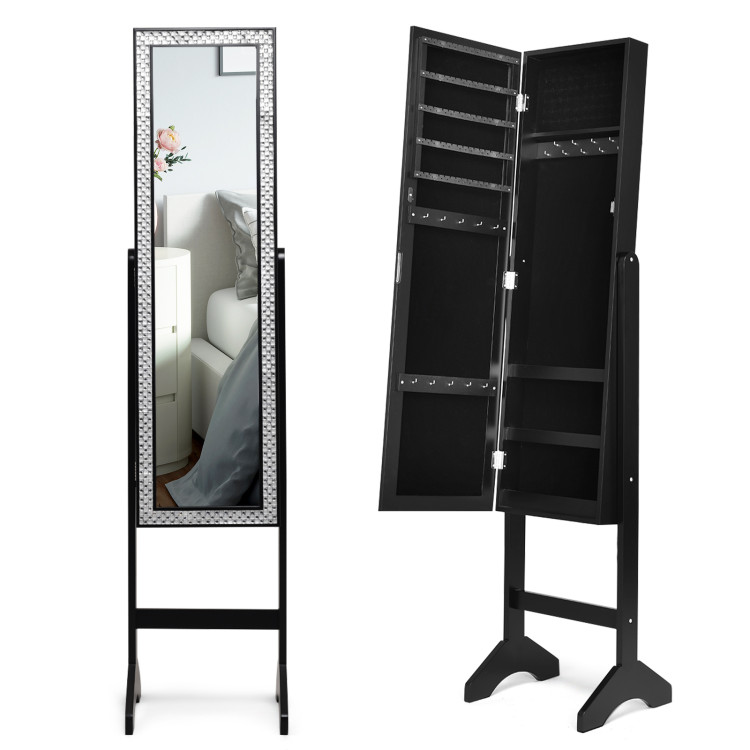 Attractive Rectangle Mirrored Jewelry Cabinet-Black - Gallery View 2 of 11