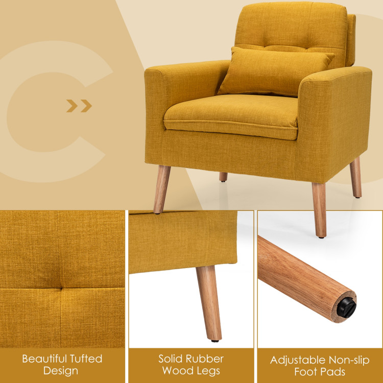Linen Fabric Single Sofa Armchair with Waist Pillow for Living Room-YellowCostway Gallery View 12 of 16