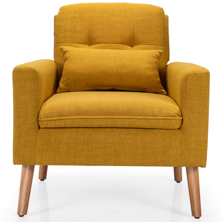 Linen Fabric Single Sofa Armchair with Waist Pillow for Living Room-YellowCostway Gallery View 16 of 16