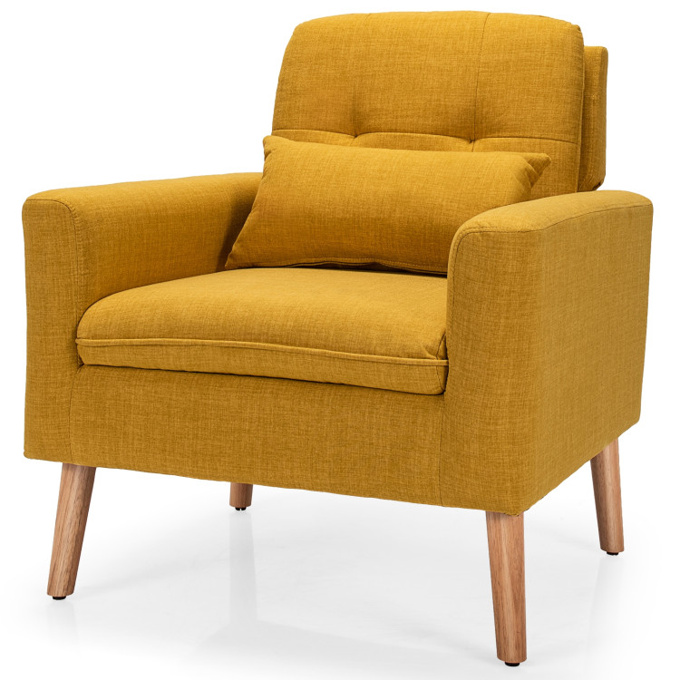 Linen Fabric Single Sofa Armchair with Waist Pillow for Living Room-YellowCostway Gallery View 13 of 16