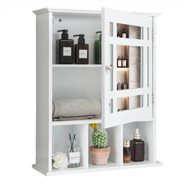 Wall Mounted and Mirrored Bathroom Cabinet-WhiteCostway Gallery View 3 of 10