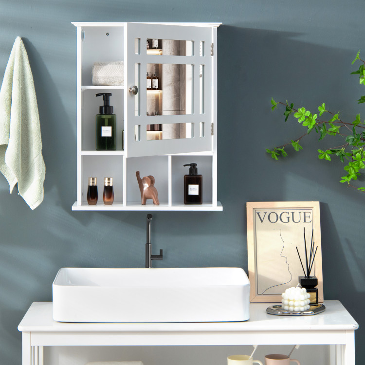 Wall Mounted and Mirrored Bathroom Cabinet-WhiteCostway Gallery View 7 of 10