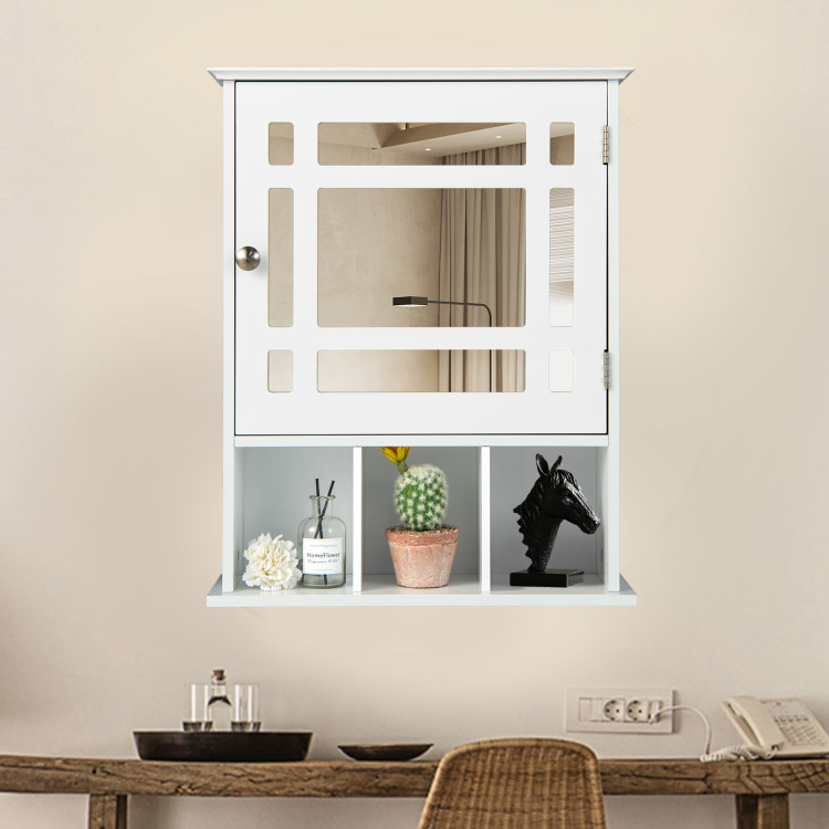 Wall Mounted and Mirrored Bathroom Cabinet-WhiteCostway Gallery View 1 of 10