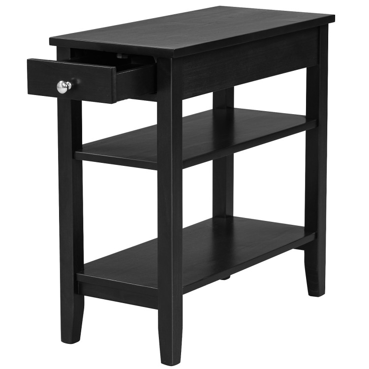 Side End Table with Drawer and 2-Tier Open Storage Shelves for Space Saving-BlackCostway Gallery View 11 of 12