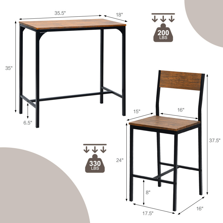 3 Pieces Bar Table Set with 2 Stools-BlackCostway Gallery View 5 of 13