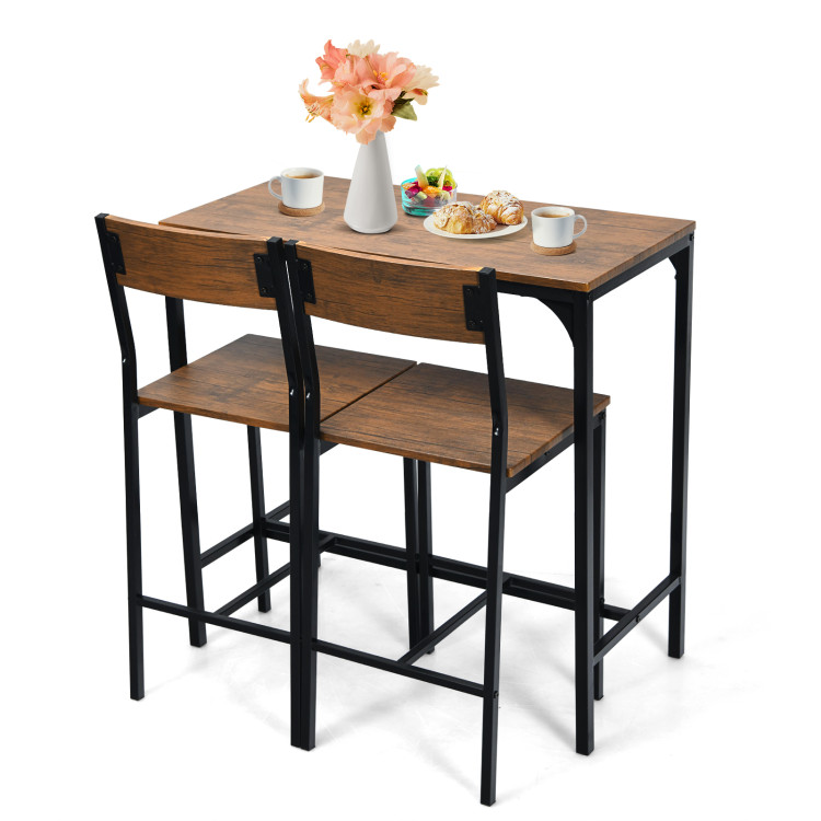 3 Pieces Bar Table Set with 2 Stools-BlackCostway Gallery View 9 of 13