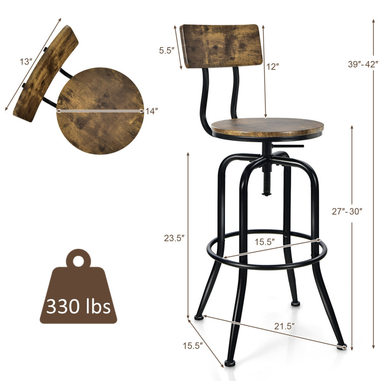 Adjustable Swivel Counter-Height Stool with Arc-Shaped Backrest-Rustic BrownCostway Gallery View 4 of 10