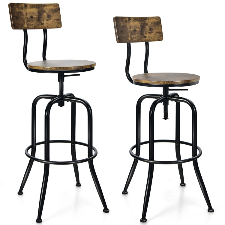 Adjustable Swivel Counter-Height Stool with Arc-Shaped Backrest-Rustic BrownCostway Gallery View 1 of 10