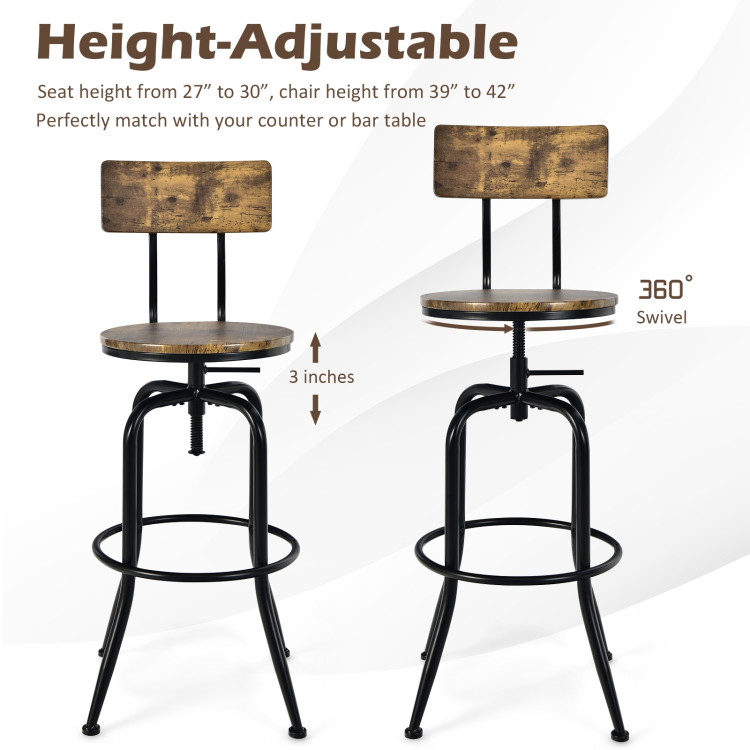Adjustable Swivel Counter-Height Stool with Arc-Shaped Backrest-Rustic BrownCostway Gallery View 5 of 10