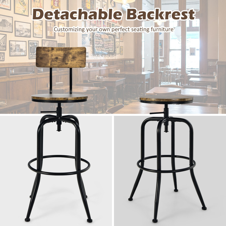 Adjustable Swivel Counter-Height Stool with Arc-Shaped Backrest-Rustic BrownCostway Gallery View 7 of 10