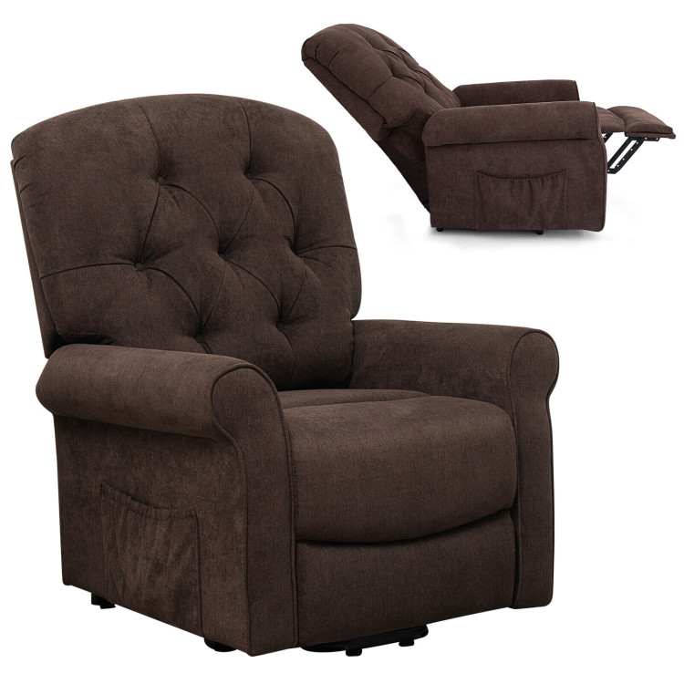 Recliner Chair Sofa for Elderly with Side Pocket and Remote Control-BrownCostway Gallery View 8 of 11