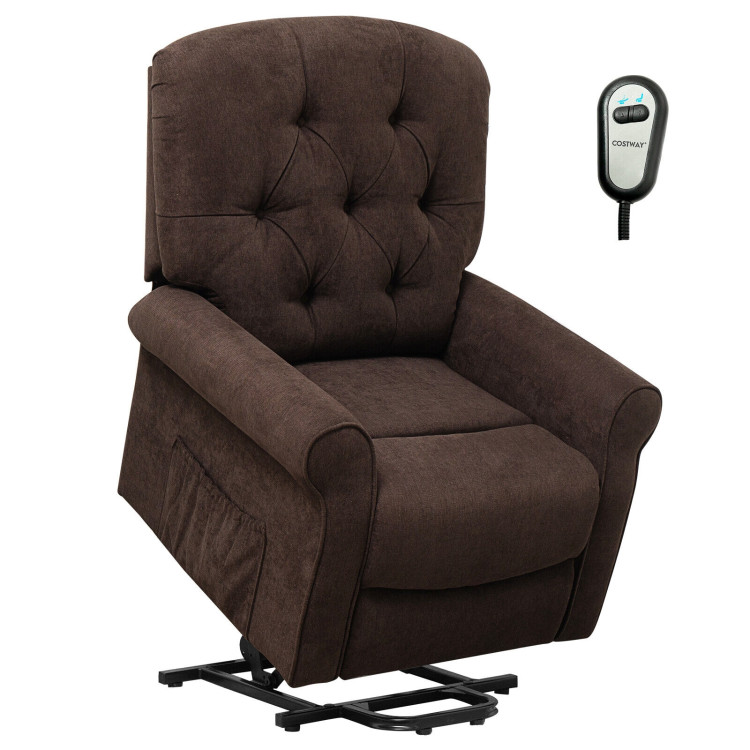Recliner Chair Sofa for Elderly with Side Pocket and Remote Control-BrownCostway Gallery View 9 of 11