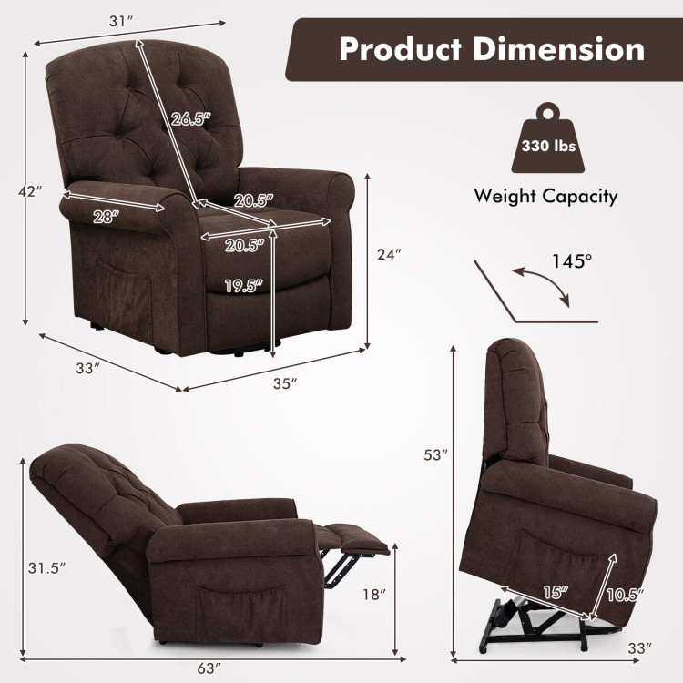 Recliner Chair Sofa for Elderly with Side Pocket and Remote Control-BrownCostway Gallery View 4 of 11