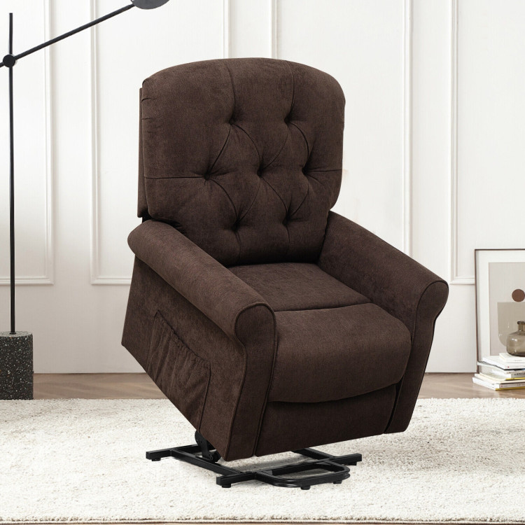 Recliner Chair Sofa for Elderly with Side Pocket and Remote Control-BrownCostway Gallery View 6 of 11