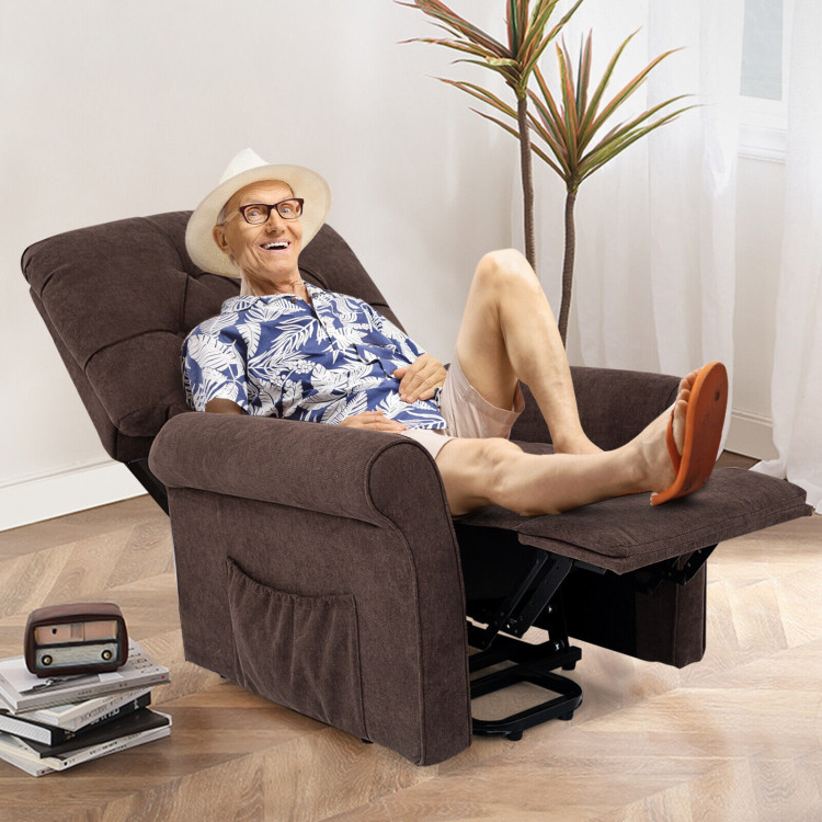 Recliner Chair Sofa for Elderly with Side Pocket and Remote Control-BrownCostway Gallery View 7 of 11