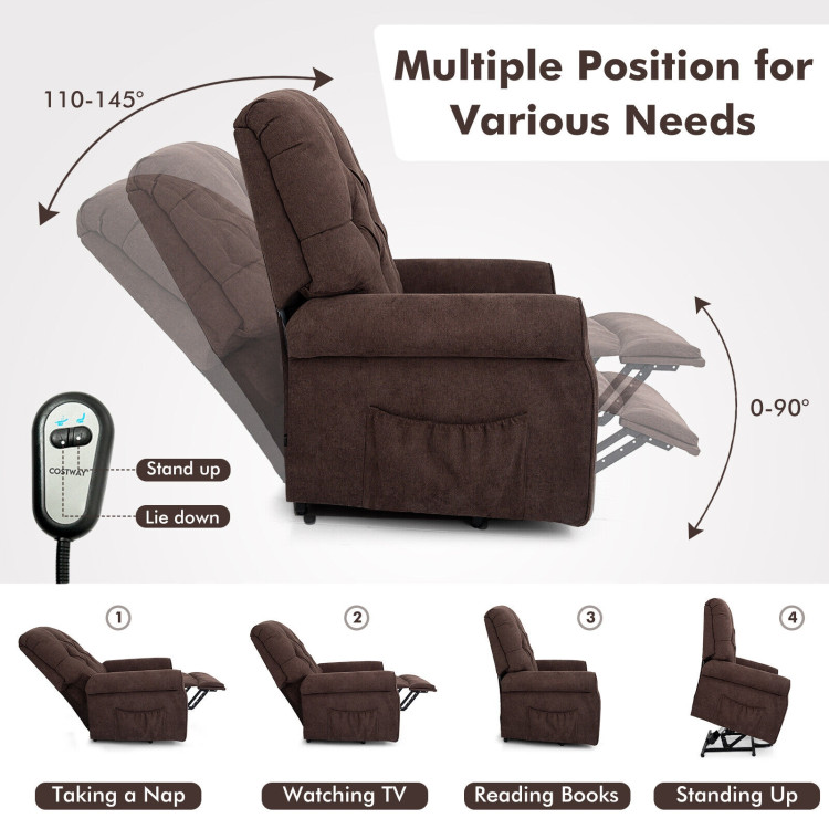 Recliner Chair Sofa for Elderly with Side Pocket and Remote Control-BrownCostway Gallery View 5 of 11