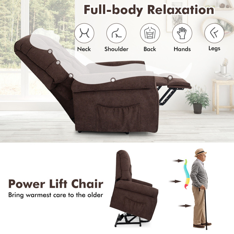 Recliner Chair Sofa for Elderly with Side Pocket and Remote Control-BrownCostway Gallery View 3 of 11