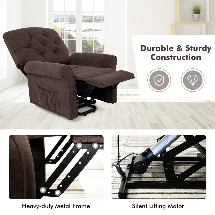 Recliner Chair Sofa for Elderly with Side Pocket and Remote Control-BrownCostway Gallery View 11 of 11