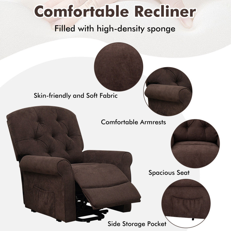 Recliner Chair Sofa for Elderly with Side Pocket and Remote Control-BrownCostway Gallery View 10 of 11