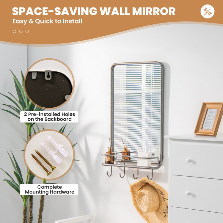 Costway Wall Bathroom Mirror with Shelf Hooks Sturdy Metal Frame for Bedroom Living Room
